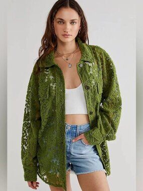 Free People We the Free Women's Ruby Jacket Lace Shacket Green